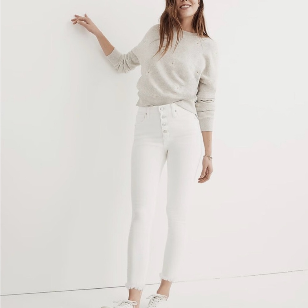 Madewell 9” Mod-Rise Skinny Crop
Jeans in Pure White: Button-Front, Size 31